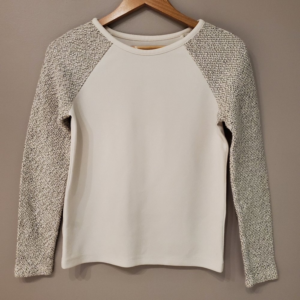 LOFT Petite Tweed Sleeve Top - Whisper White